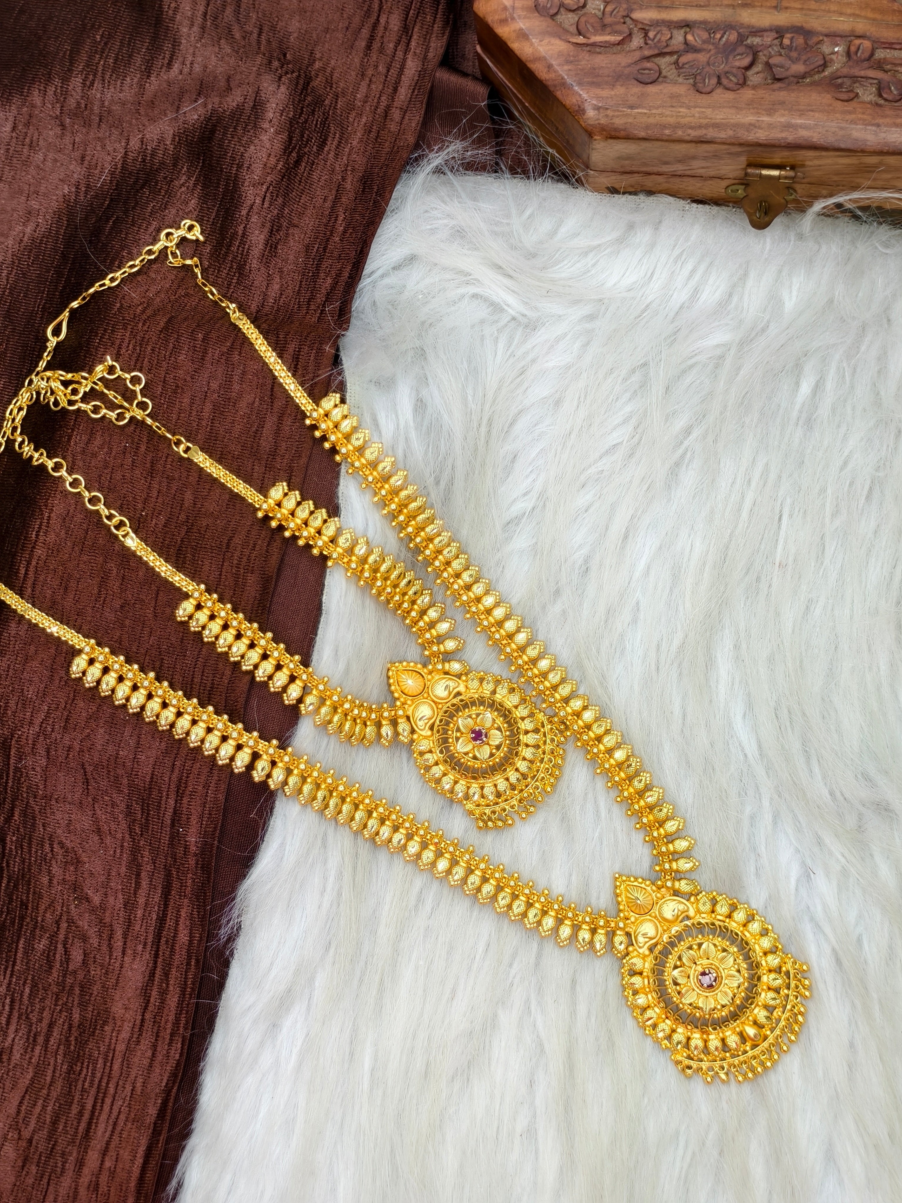 1 Gram Gold Plated Matte Finish Haram Necklace Combo for Women – Traditional Bridal Jewellery