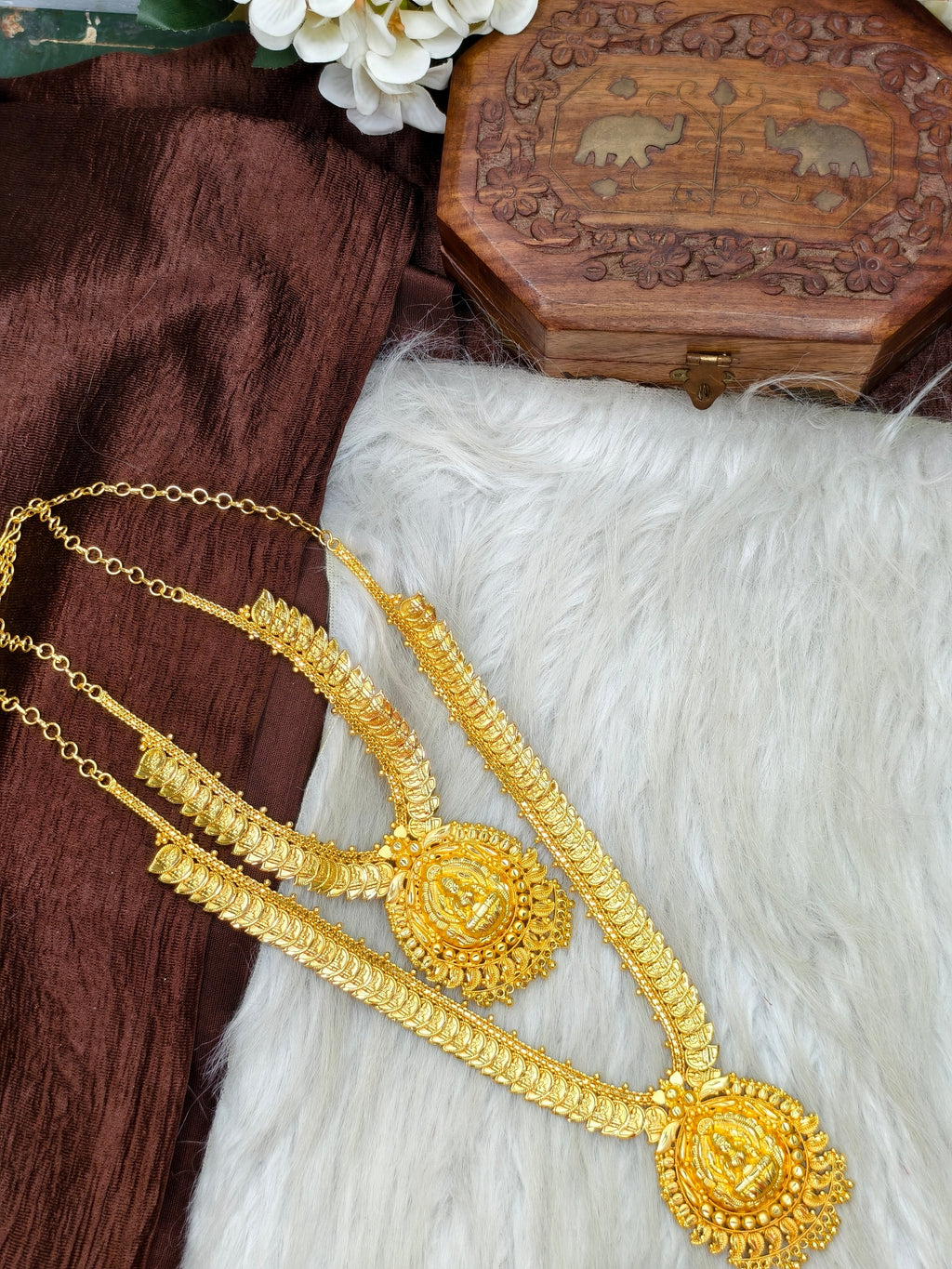 1 Gram Gold Plated Matte Finish Haram Necklace Combo for Women – Traditional Bridal Jewellery