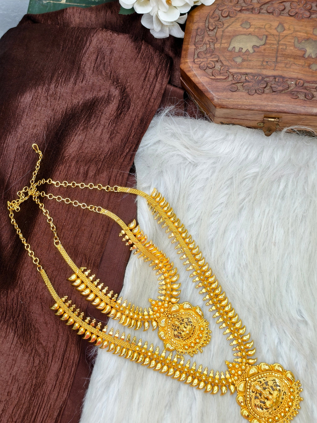 1 Gram Gold Plated Matte Finish Haram Necklace Combo for Women – Traditional Bridal Jewellery