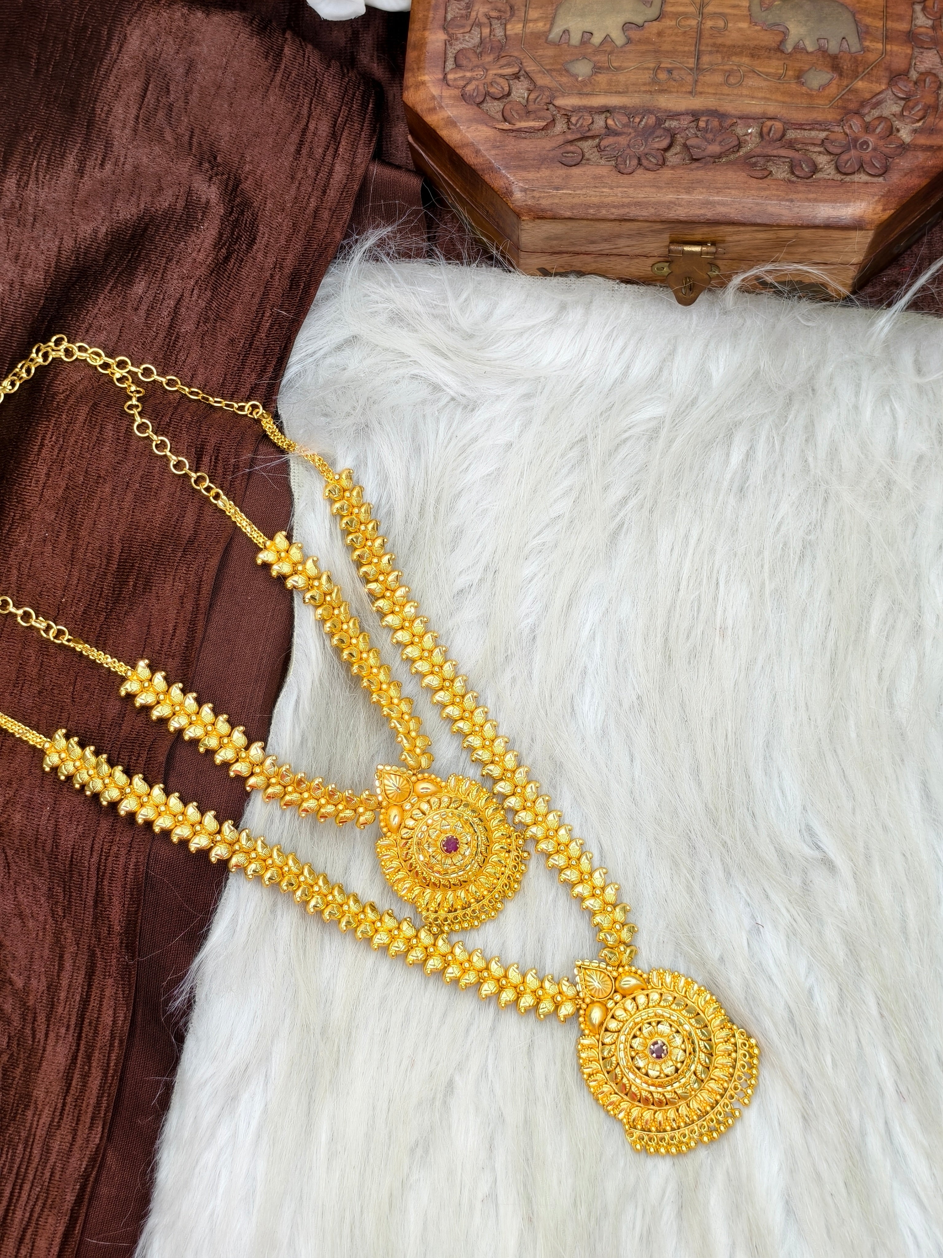 1 Gram Gold Plated Matte Finish Haram Necklace Combo for Women – Traditional Bridal Jewellery