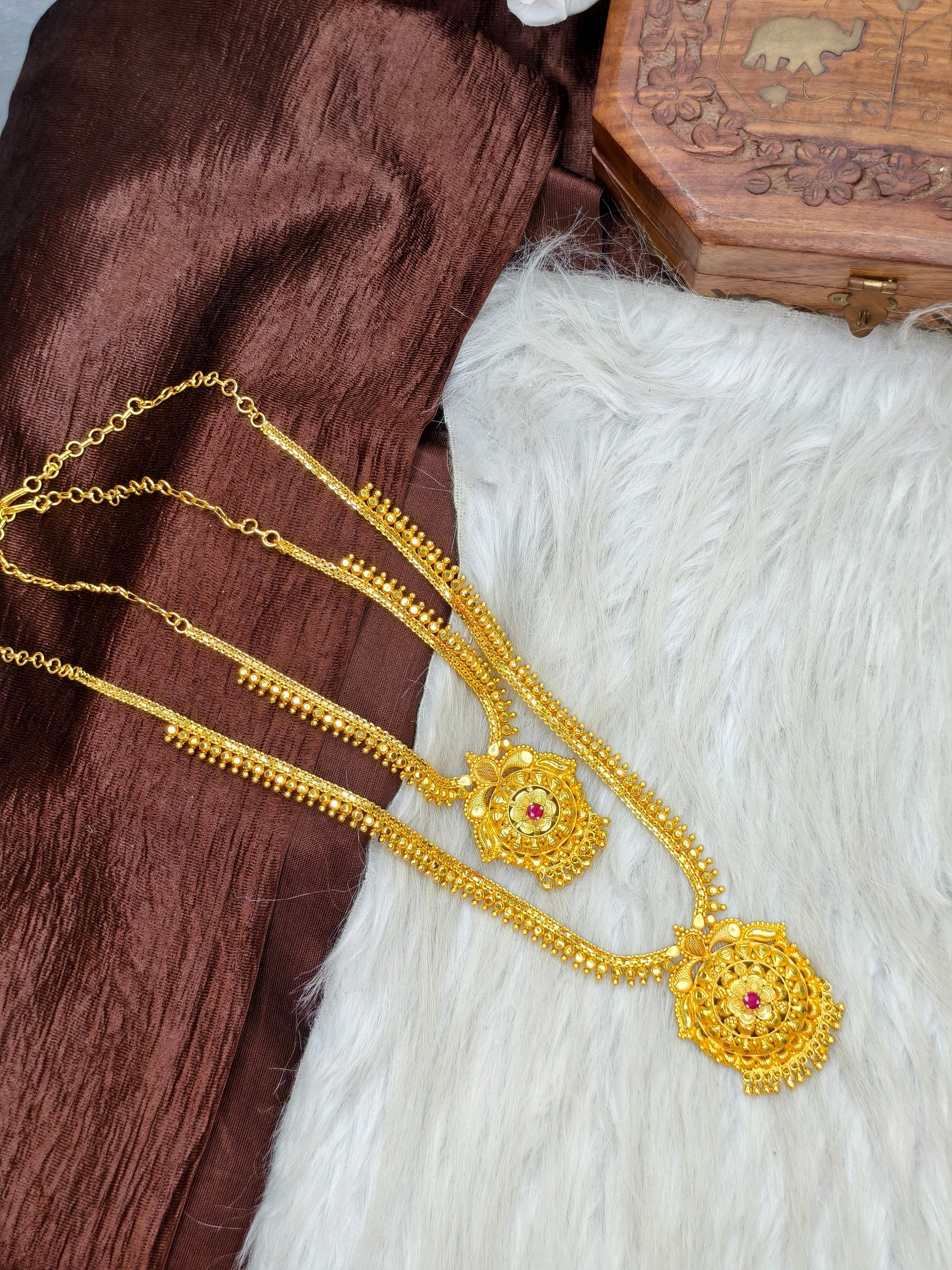 1 Gram Gold Plated Matte Finish Haram Necklace Combo for Women – Traditional Bridal Jewellery