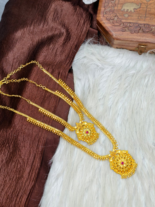 1 Gram Gold Plated Matte Finish Haram Necklace Combo for Women – Traditional Bridal Jewellery