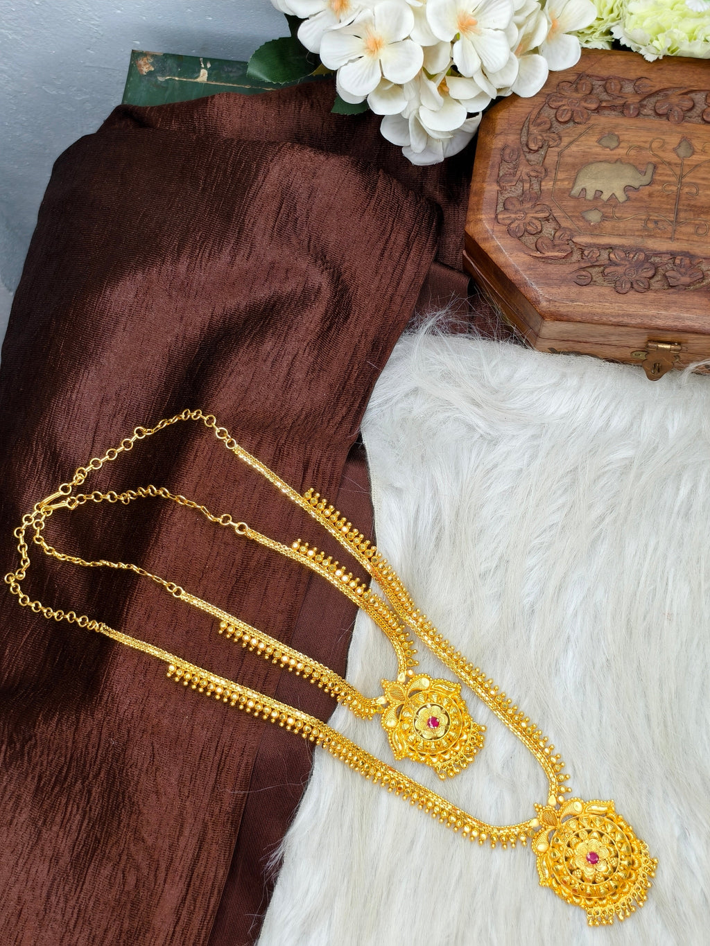 1 Gram Gold Plated Matte Finish Haram Necklace Combo for Women – Traditional Bridal Jewellery