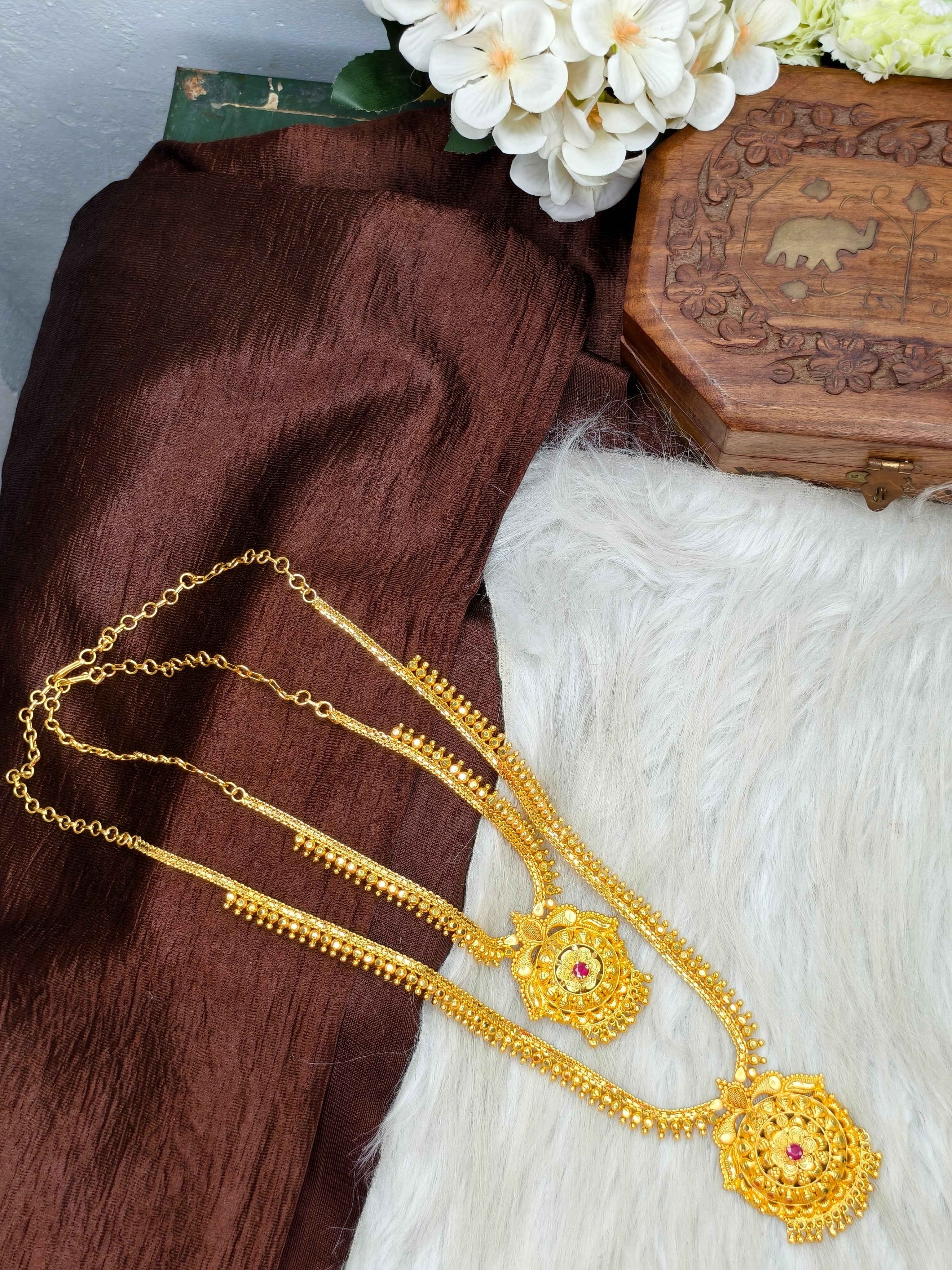 1 Gram Gold Plated Matte Finish Haram Necklace Combo for Women – Traditional Bridal Jewellery