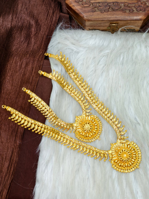 1 Gram Gold Plated Matte Finish Haram Necklace Combo for Women – Traditional Bridal Jewellery