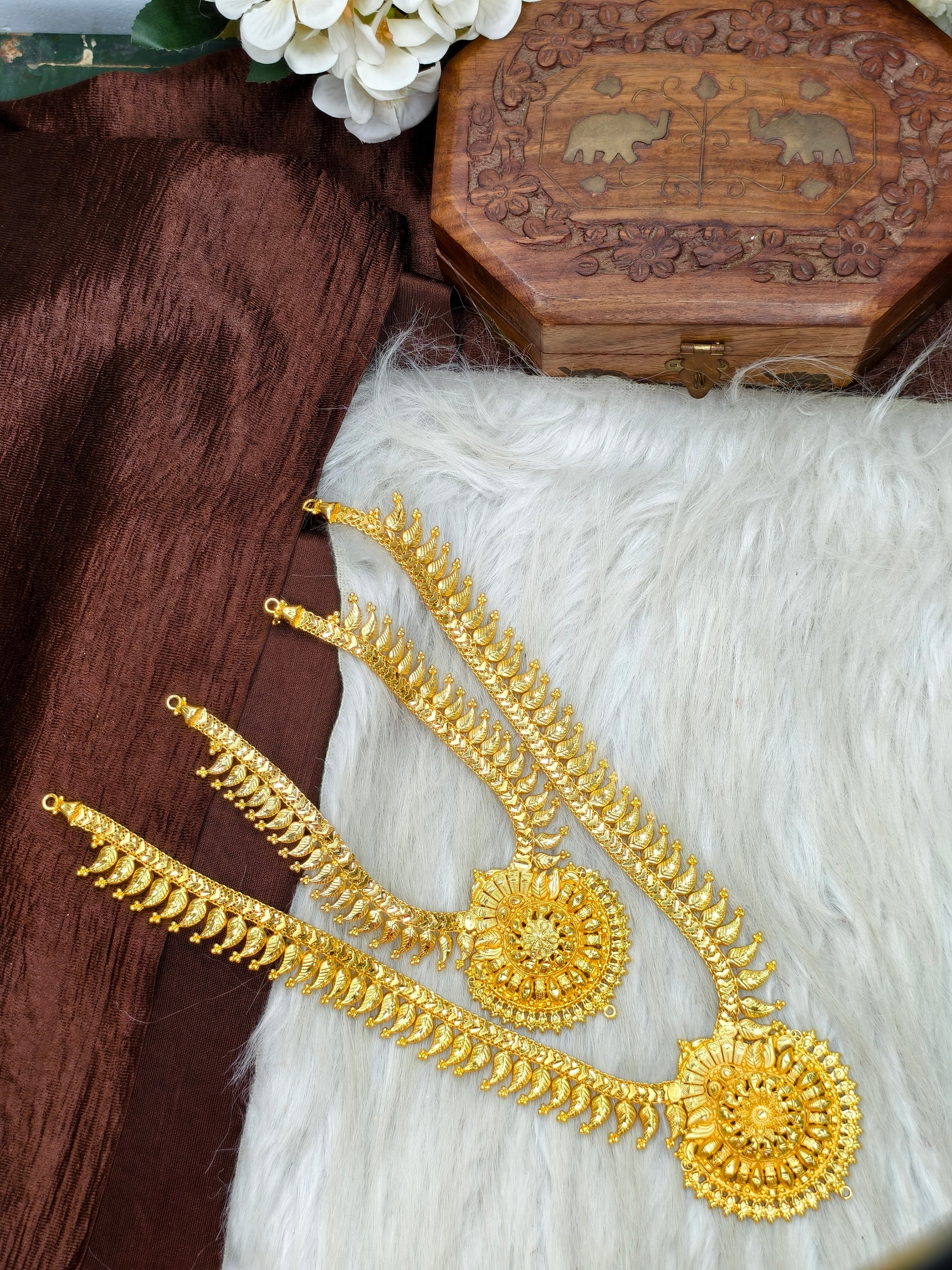 1 Gram Gold Plated Matte Finish Haram Necklace Combo for Women – Traditional Bridal Jewellery
