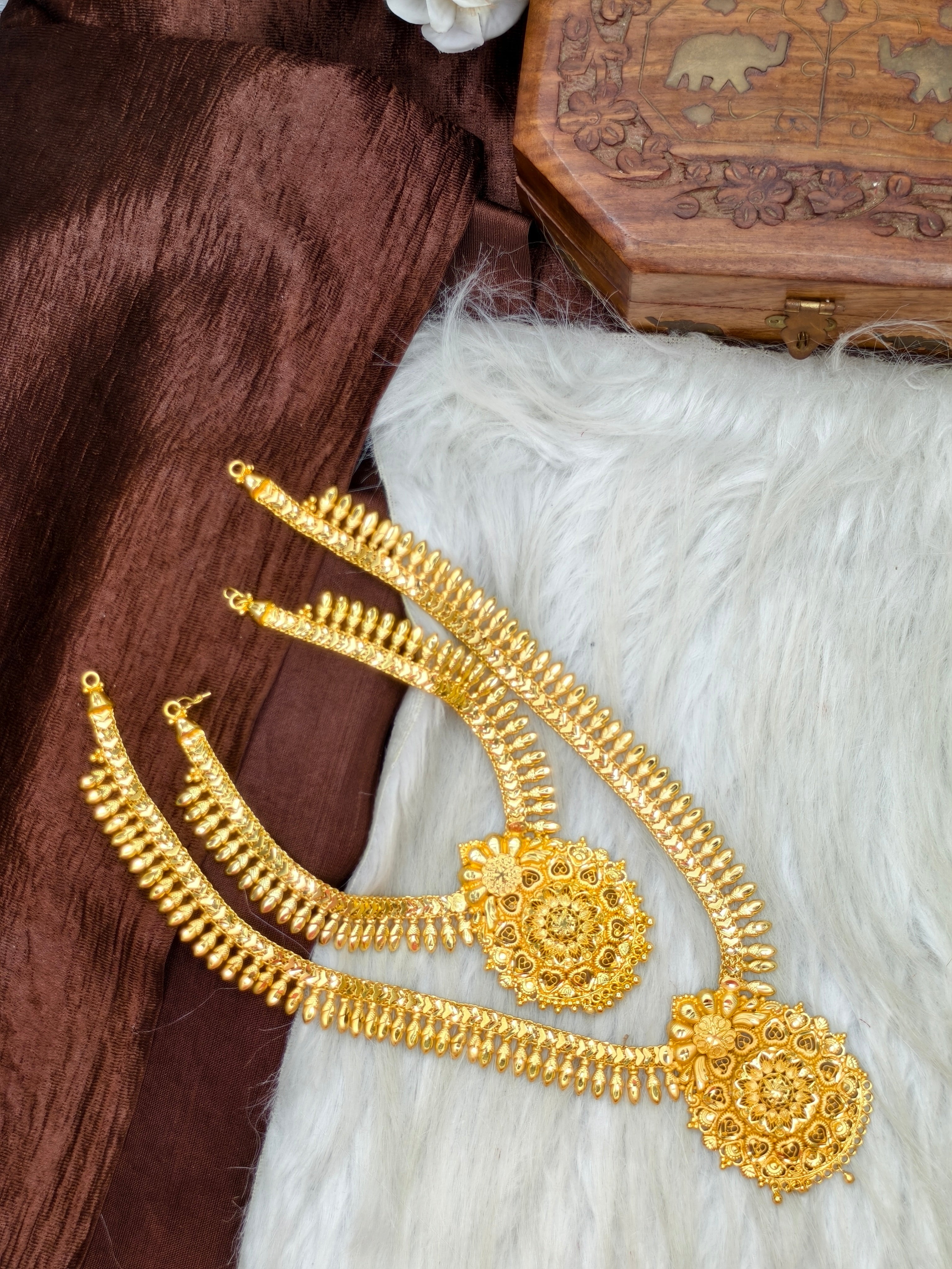 1 Gram Gold Plated Matte Finish Haram Necklace Combo for Women – Traditional Bridal Jewellery
