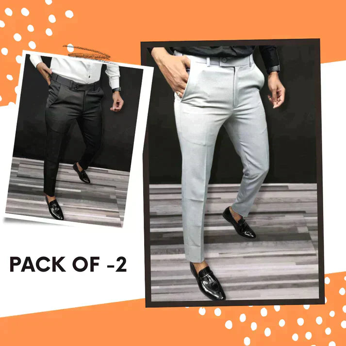 Solid Slim Fit Formal Trouser (Pack of 2)