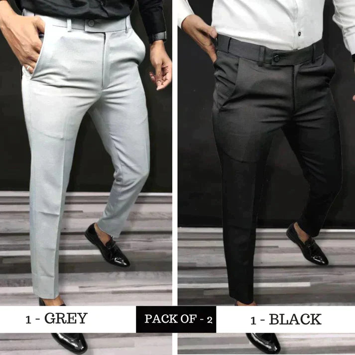 Solid Slim Fit Formal Trouser (Pack of 2)