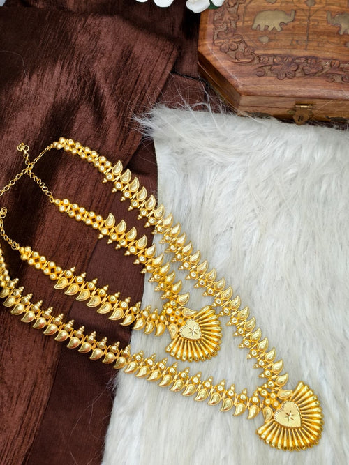 1 Gram Gold Plated Matte Finish Haram Necklace Combo for Women – Traditional Bridal Jewellery