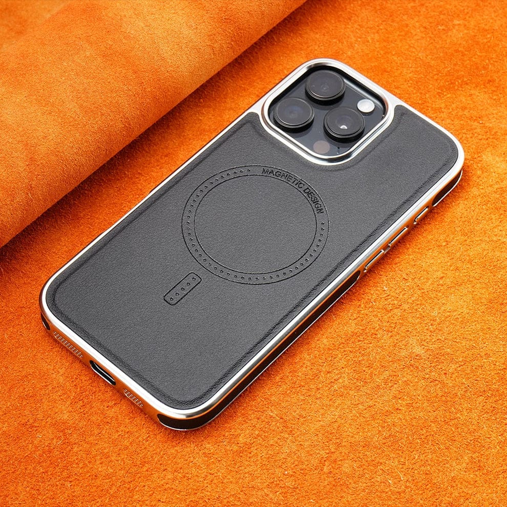 Luxury Magnetic Leather Case with MagSafe Enhanced Grip for iPhone (Black)