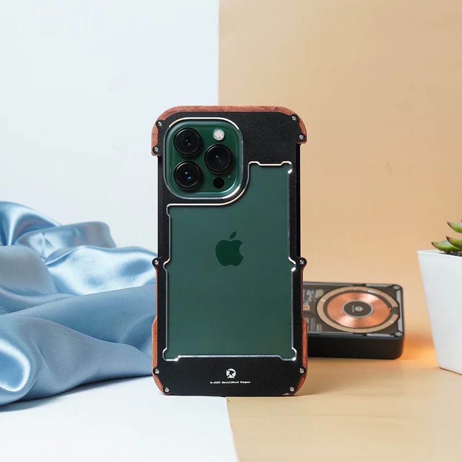 R-Just Aluminium Natural Wood Anti Shock Bumper Case for iPhone