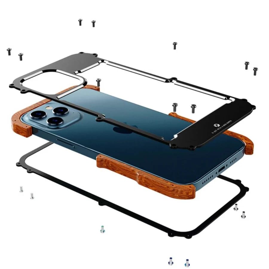 R-Just Aluminium Natural Wood Anti Shock Bumper Case for iPhone