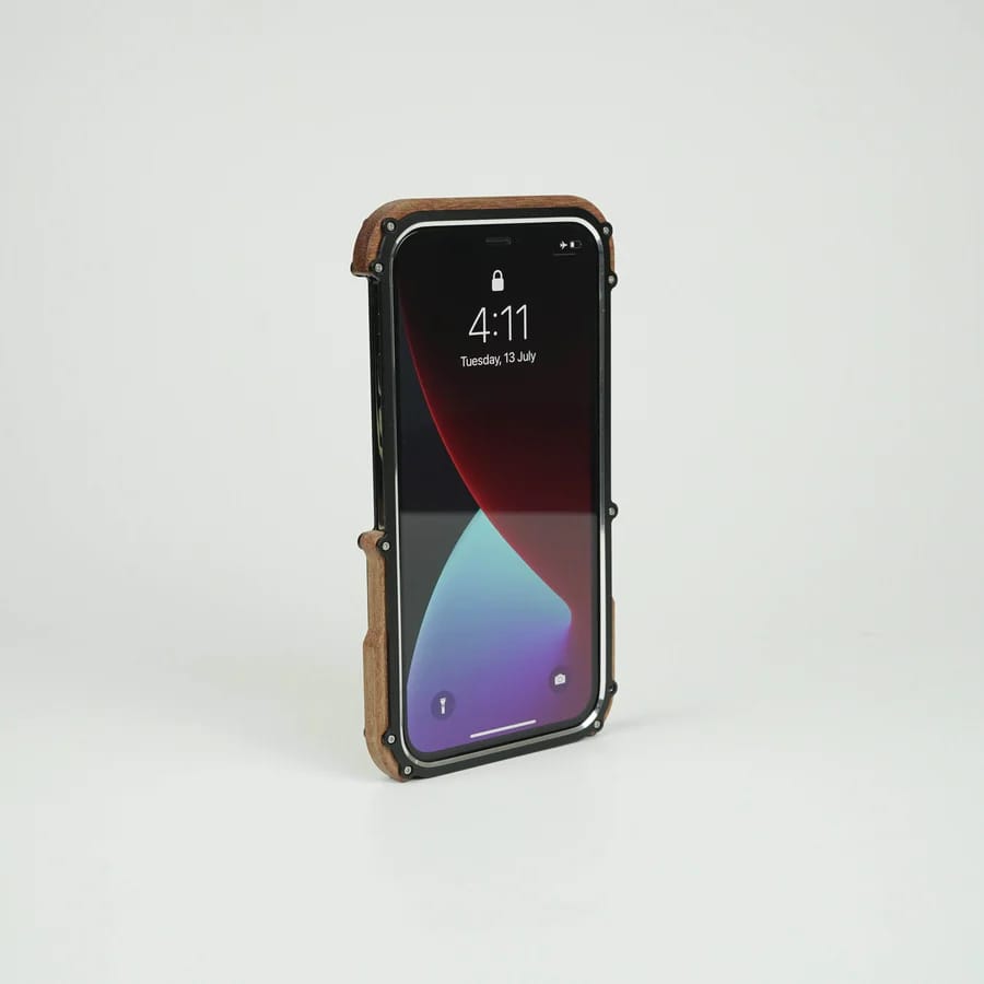 R-Just Aluminium Natural Wood Anti Shock Bumper Case for iPhone
