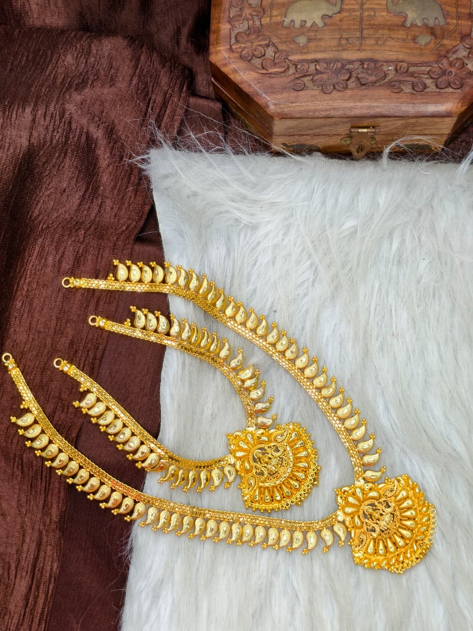 1 Gram Gold Plated Matte Finish Haram Necklace Combo for Women – Traditional Bridal Jewellery