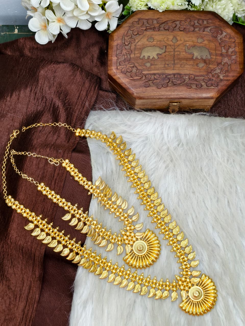 1 Gram Gold Plated Matte Finish Haram Necklace Combo for Women – Traditional Bridal Jewellery