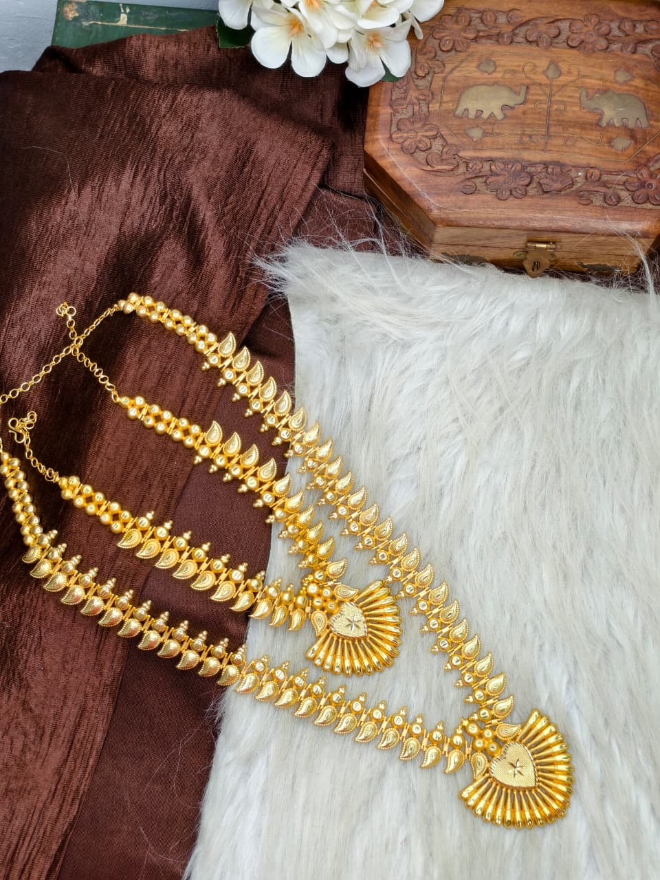 1 Gram Gold Plated Matte Finish Haram Necklace Combo for Women – Traditional Bridal Jewellery