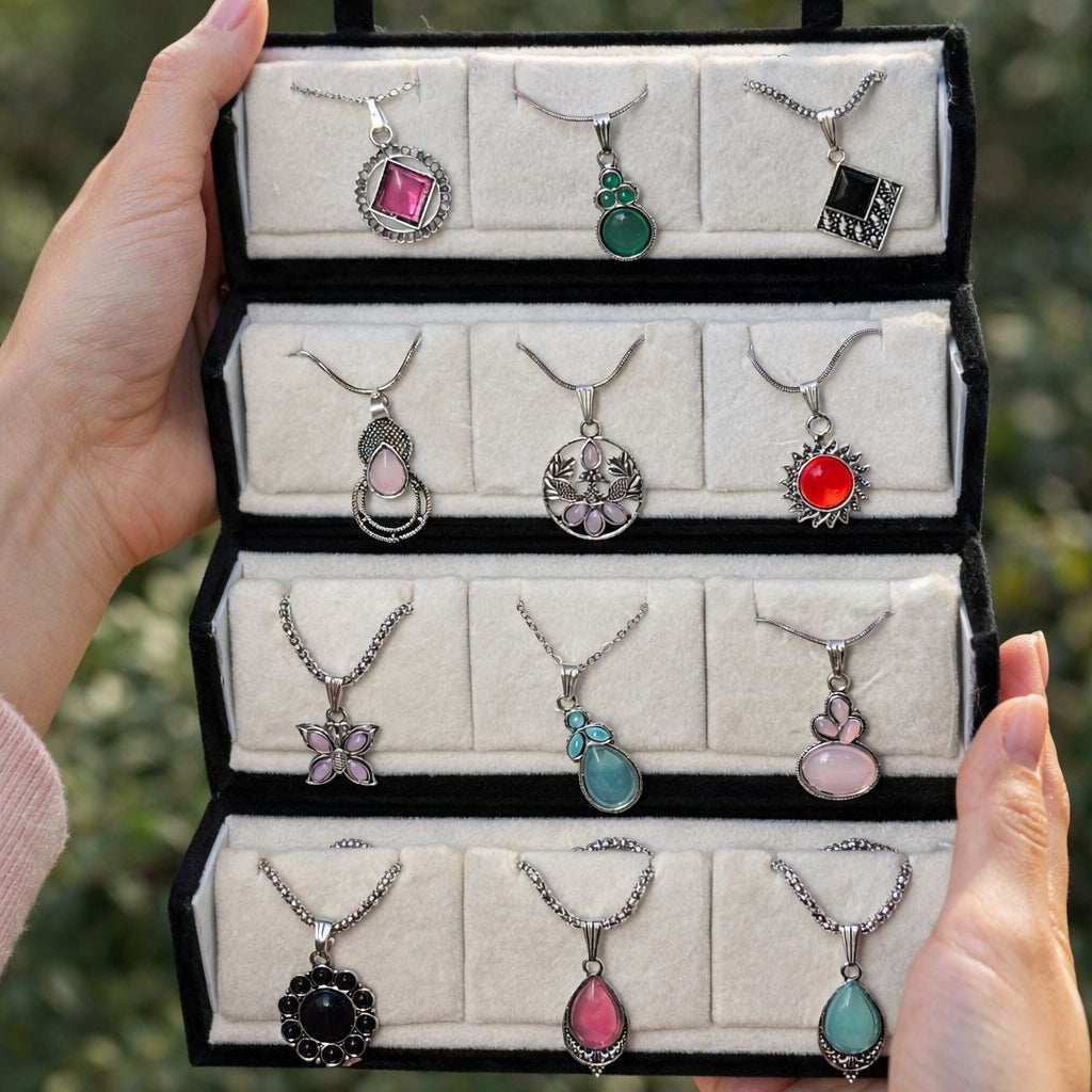 Set Of 12 Oxidized Necklcae With Premium  Jewelry Box