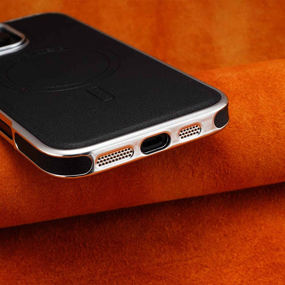 Luxury Magnetic Leather Case with MagSafe Enhanced Grip for iPhone (Black)