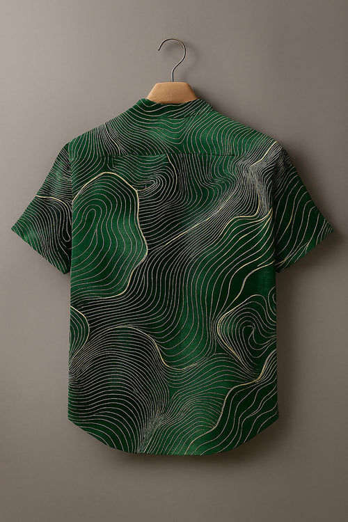 Abstract Green Geometric Stripes Vintage Print Casual 100% Cotton Shirt