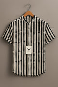 Men Classic Multi Stripes Crochet Semi Sheer Shirt