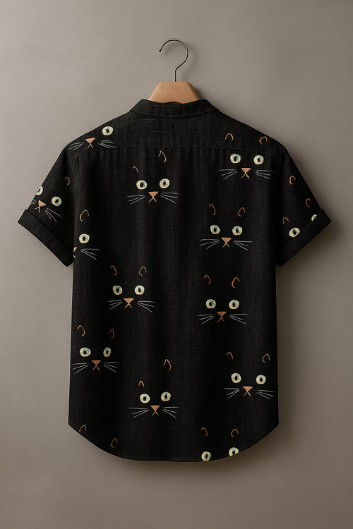 Black Cat Art Print Casual 100% Cotton Shirt