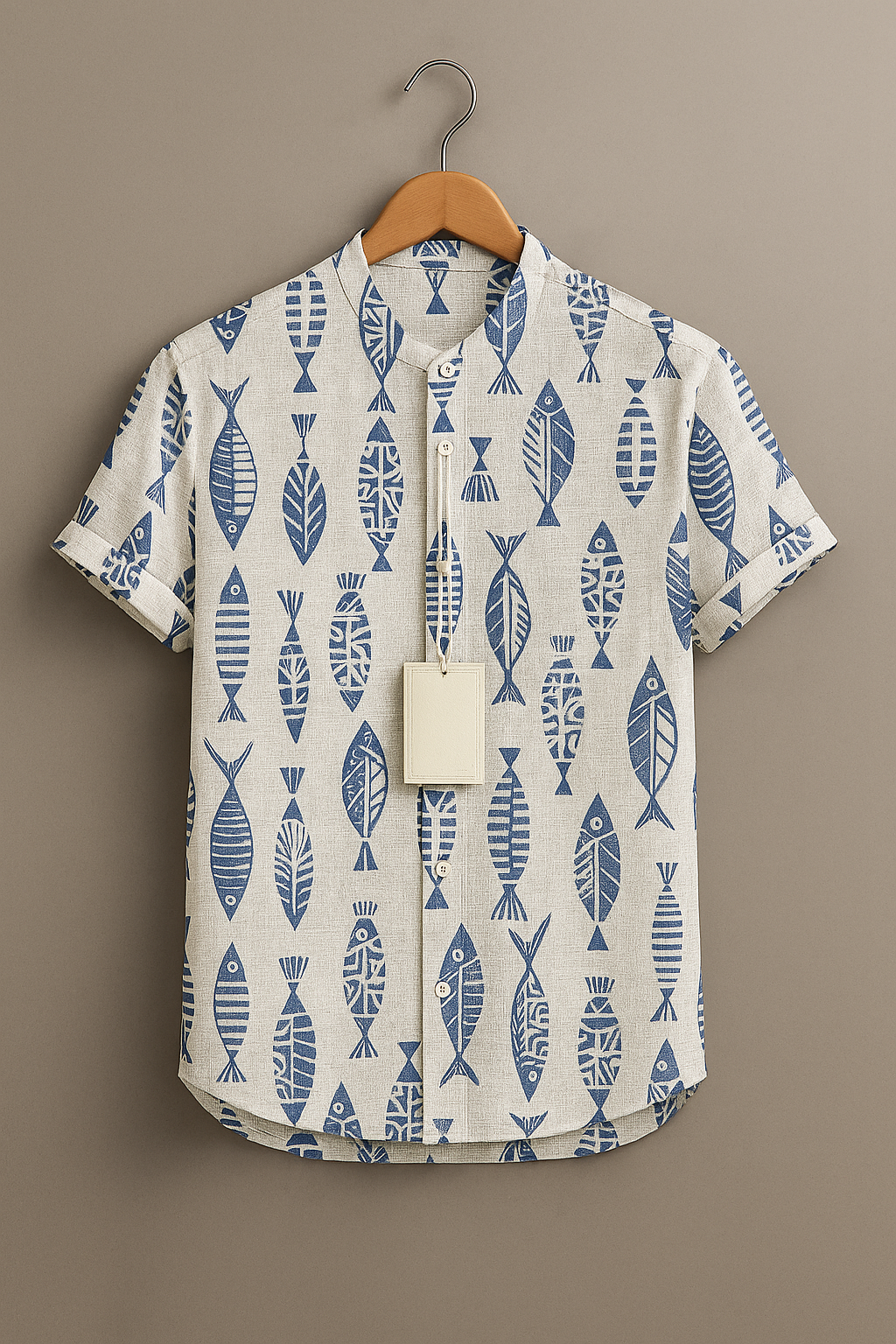 Men’s Coastal Fish Print Short Sleeve Casual Shirt
