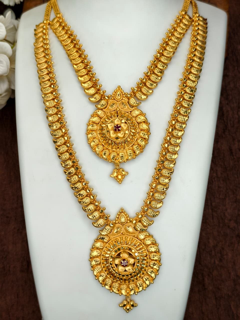 1 Gram Gold Plated Matte Finish Haram Necklace Combo for Women – Traditional Bridal Jewellery