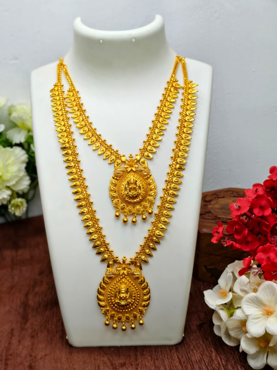 1 Gram Gold Plated Matte Finish Haram Necklace Combo for Women – Traditional Bridal Jewellery