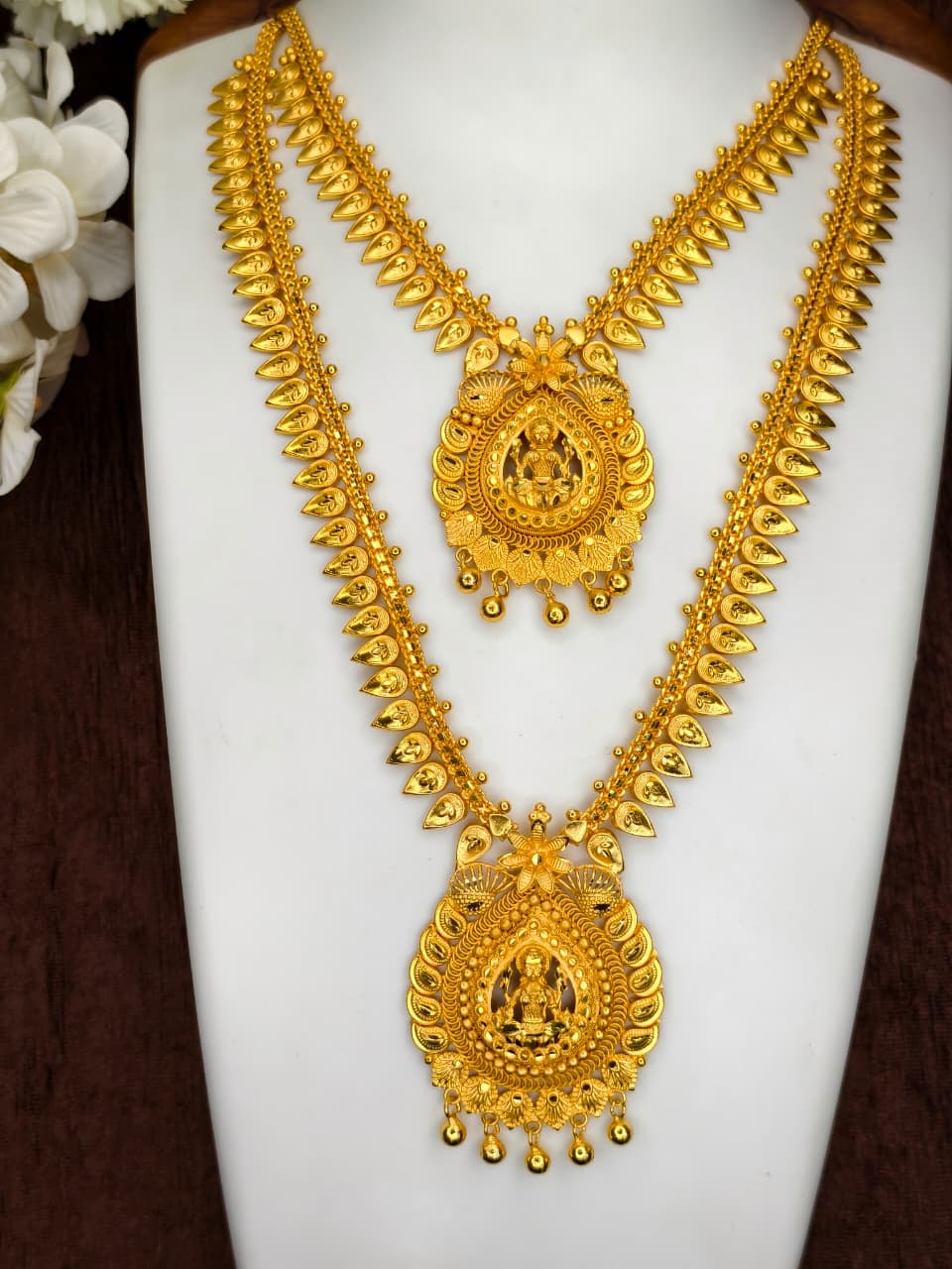 1 Gram Gold Plated Matte Finish Haram Necklace Combo for Women – Traditional Bridal Jewellery