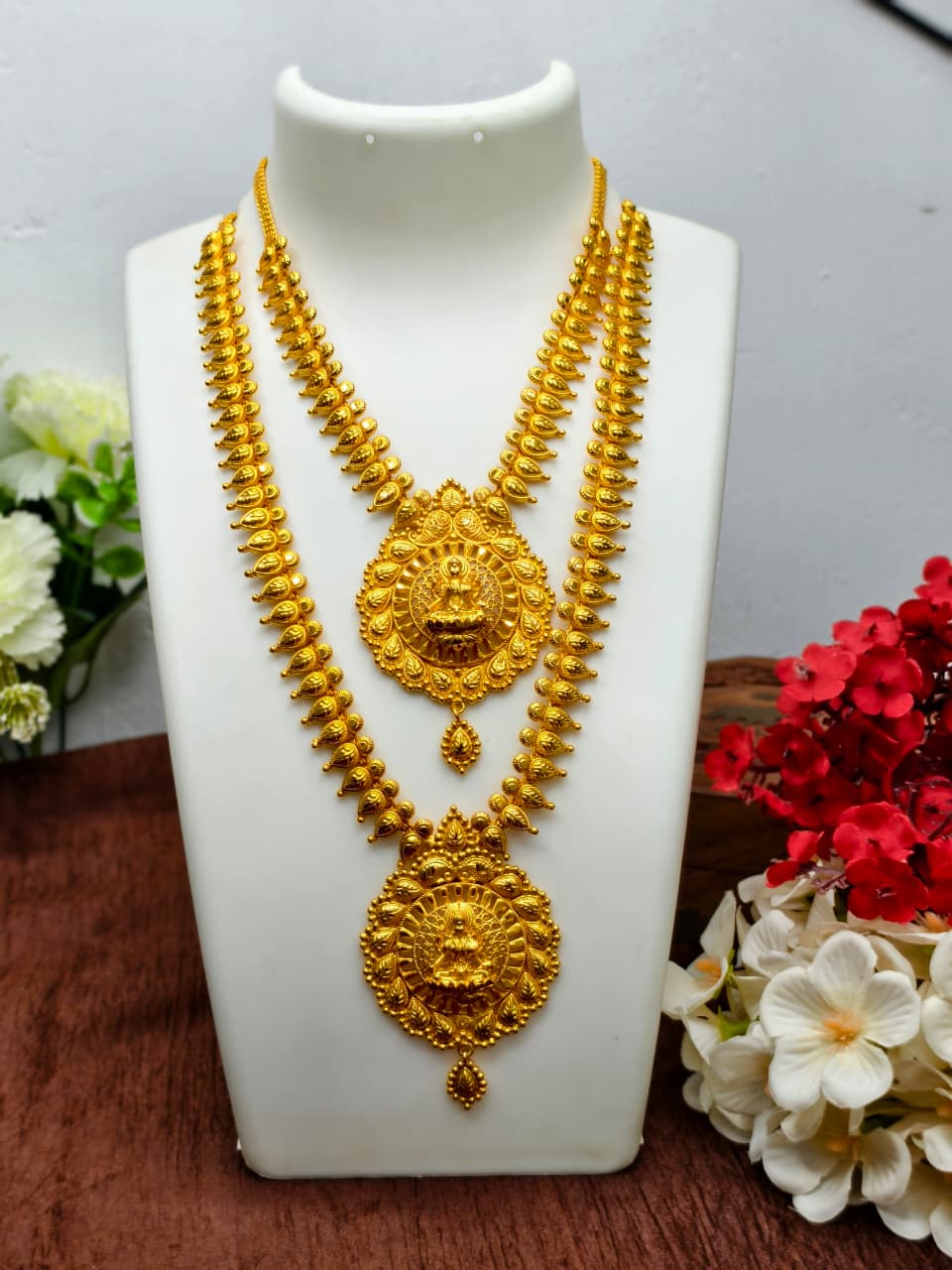 1 Gram Gold Plated Matte Finish Haram Necklace Combo for Women – Traditional Bridal Jewellery
