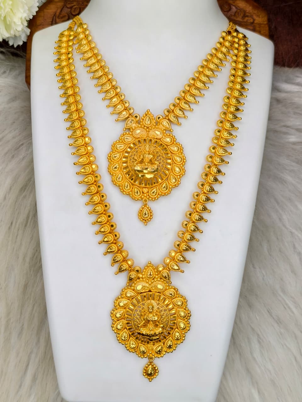 1 Gram Gold Plated Matte Finish Haram Necklace Combo for Women – Traditional Bridal Jewellery