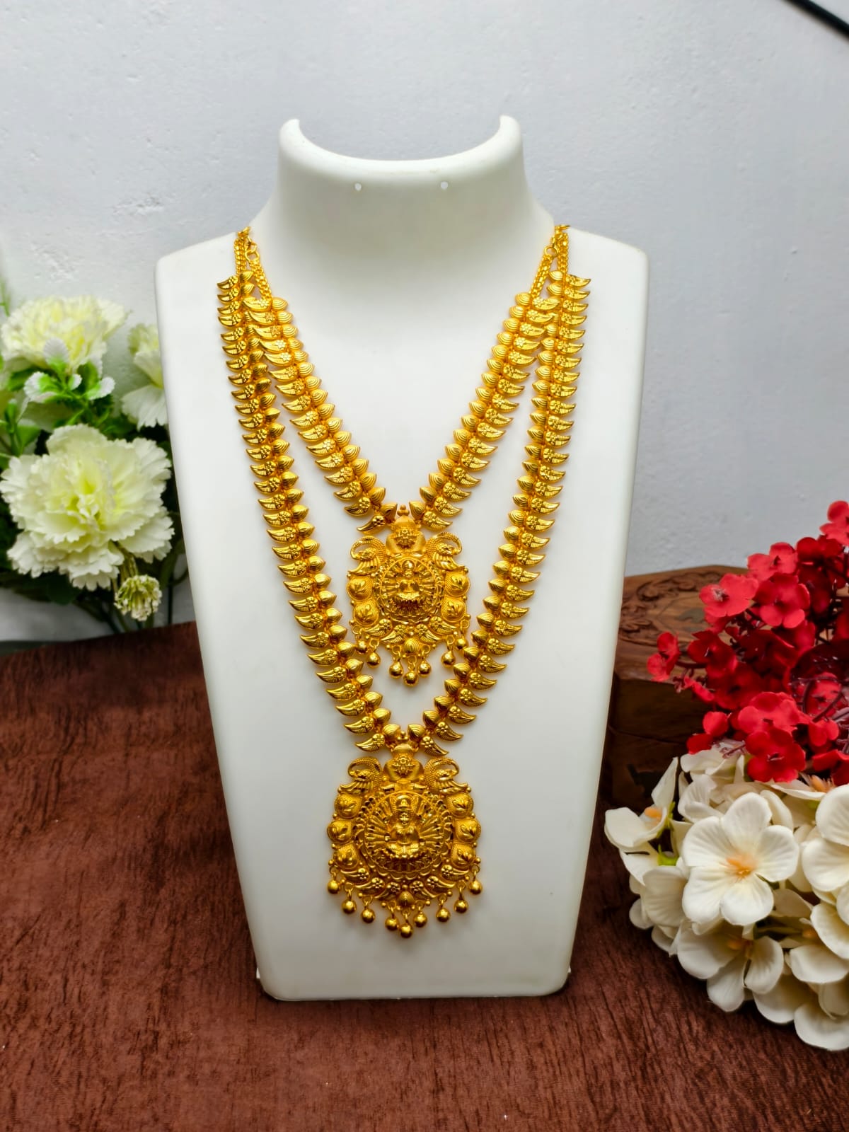 1 Gram Gold Plated Matte Finish Haram Necklace Combo for Women – Traditional Bridal Jewellery