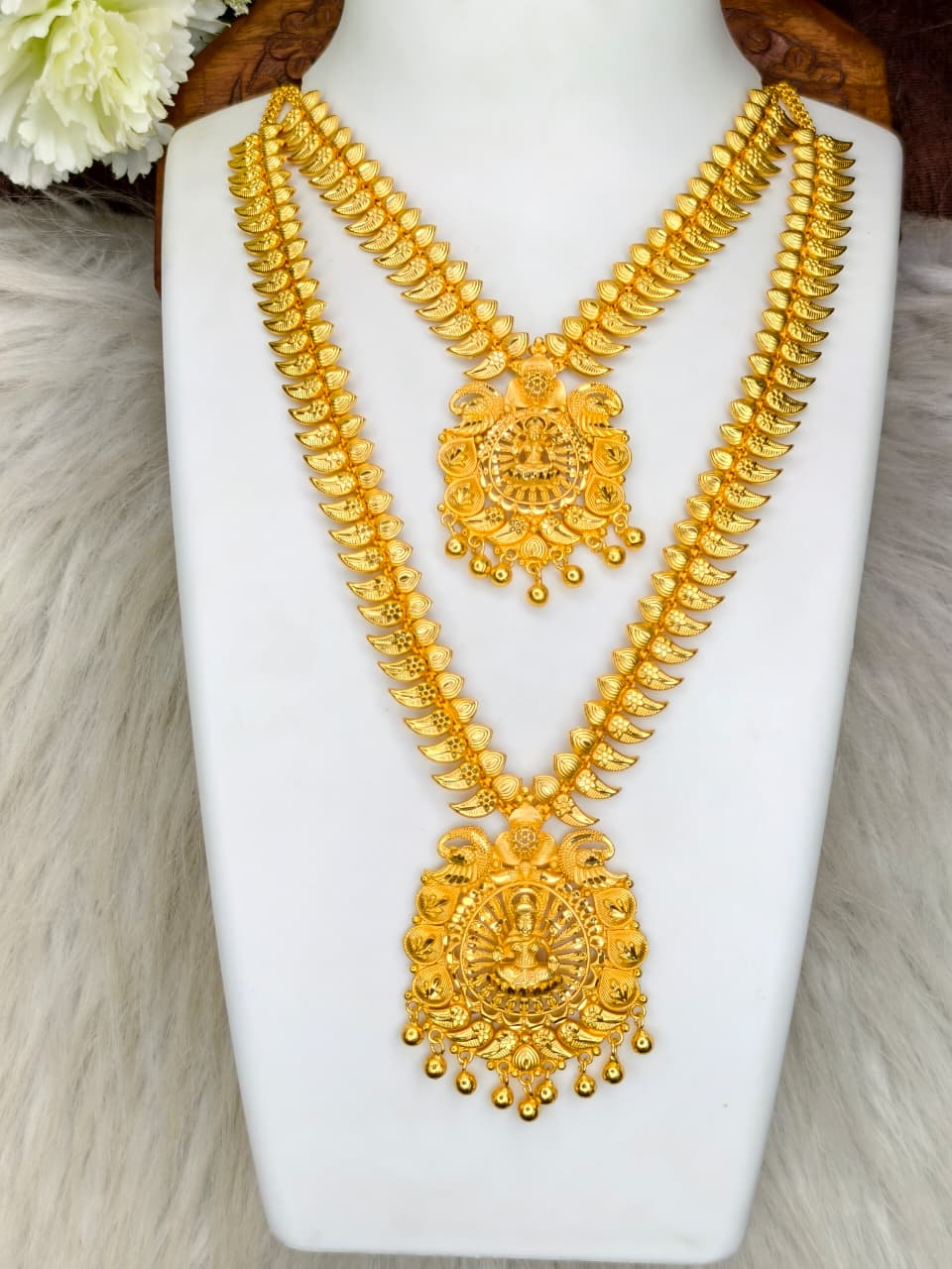 1 Gram Gold Plated Matte Finish Haram Necklace Combo for Women – Traditional Bridal Jewellery