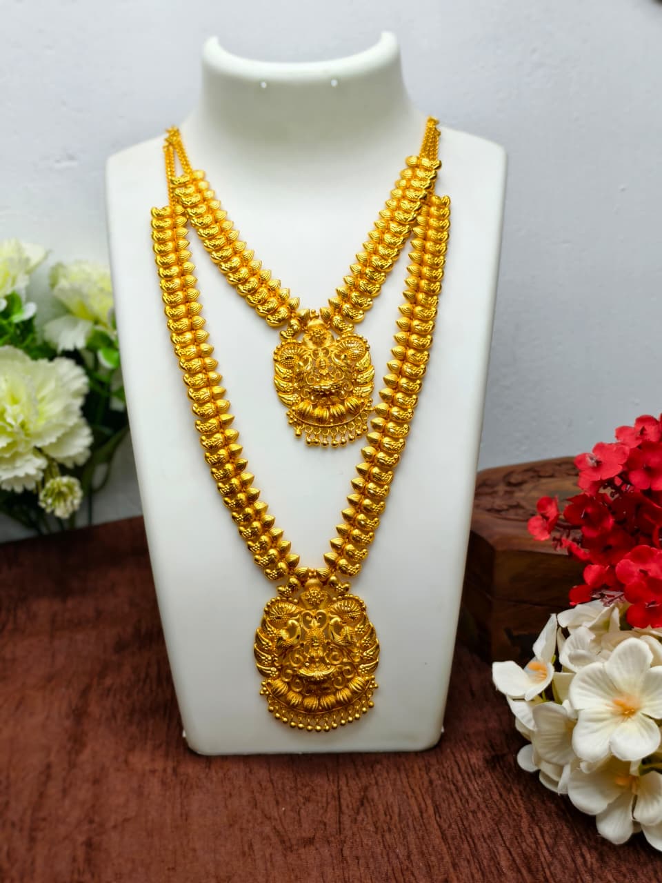 1 Gram Gold Plated Matte Finish Haram Necklace Combo for Women – Traditional Bridal Jewellery