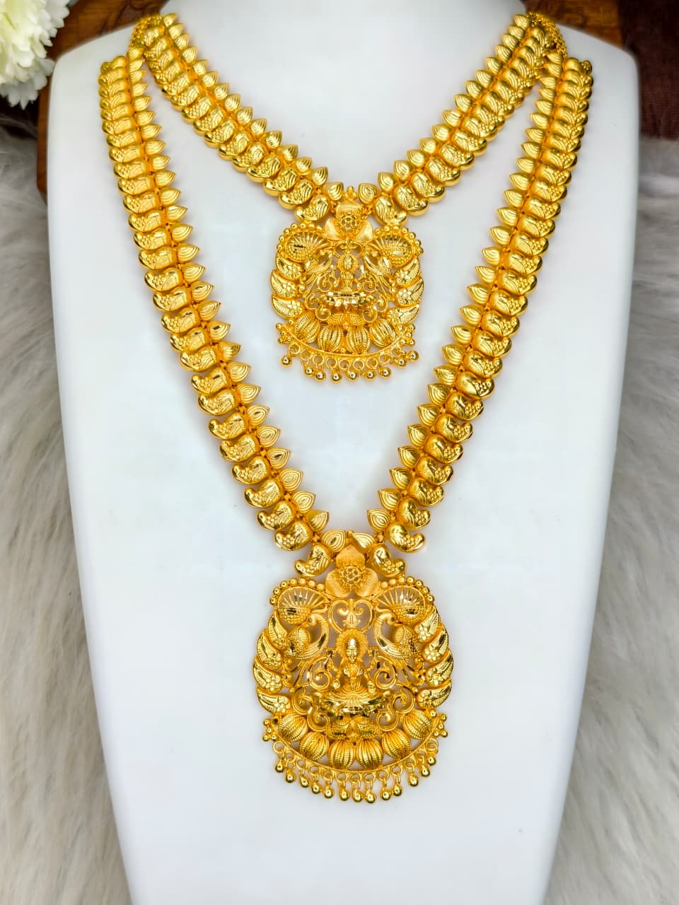 1 Gram Gold Plated Matte Finish Haram Necklace Combo for Women – Traditional Bridal Jewellery