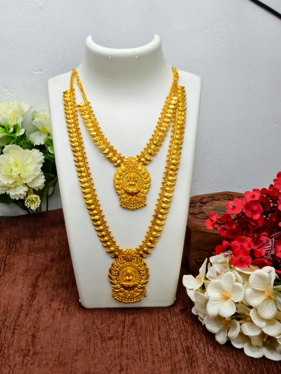 1 Gram Gold Plated Matte Finish Haram Necklace Combo for Women – Traditional Bridal Jewellery