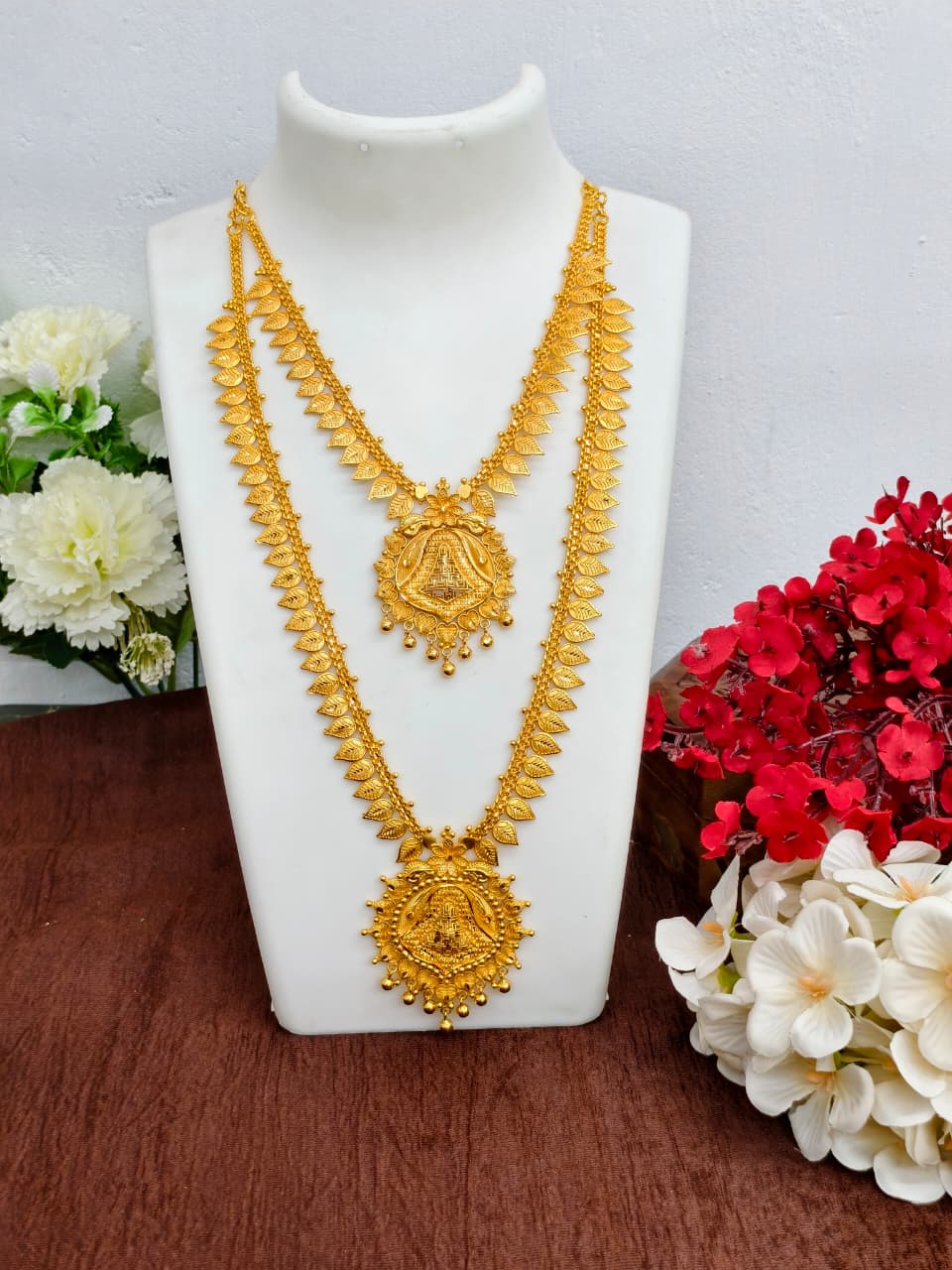 1 Gram Gold Plated Matte Finish Haram Necklace Combo for Women – Traditional Bridal Jewellery