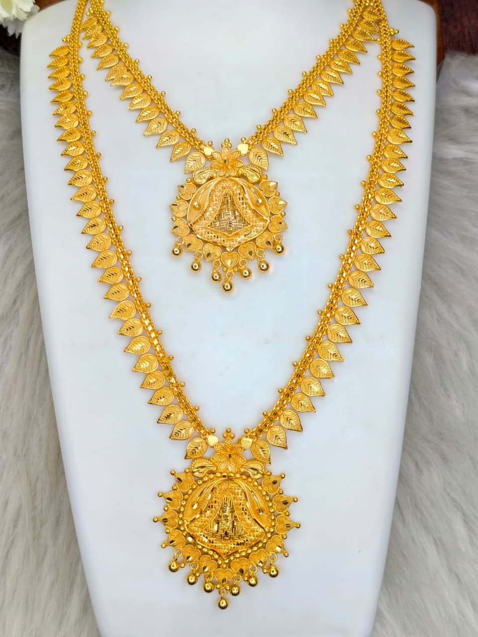 1 Gram Gold Plated Matte Finish Haram Necklace Combo for Women – Traditional Bridal Jewellery
