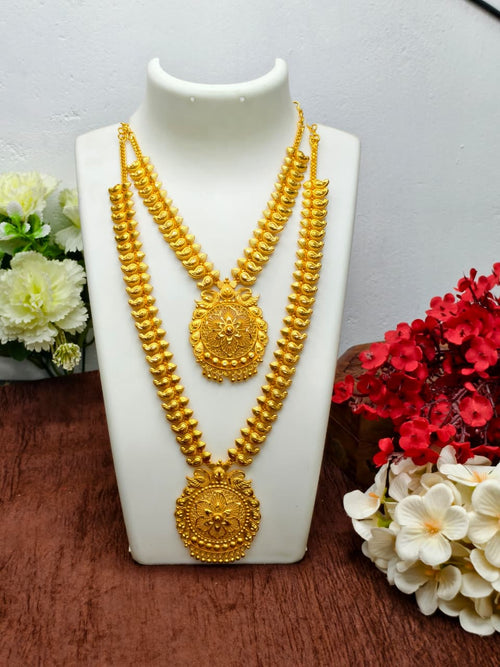 1 Gram Gold Plated Matte Finish Haram Necklace Combo for Women – Traditional Bridal Jewellery