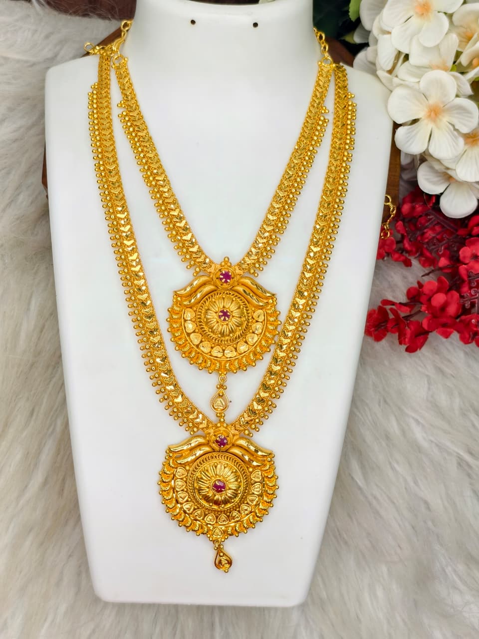 1 Gram Gold Plated Matte Finish Haram Necklace Combo for Women – Traditional Bridal Jewellery