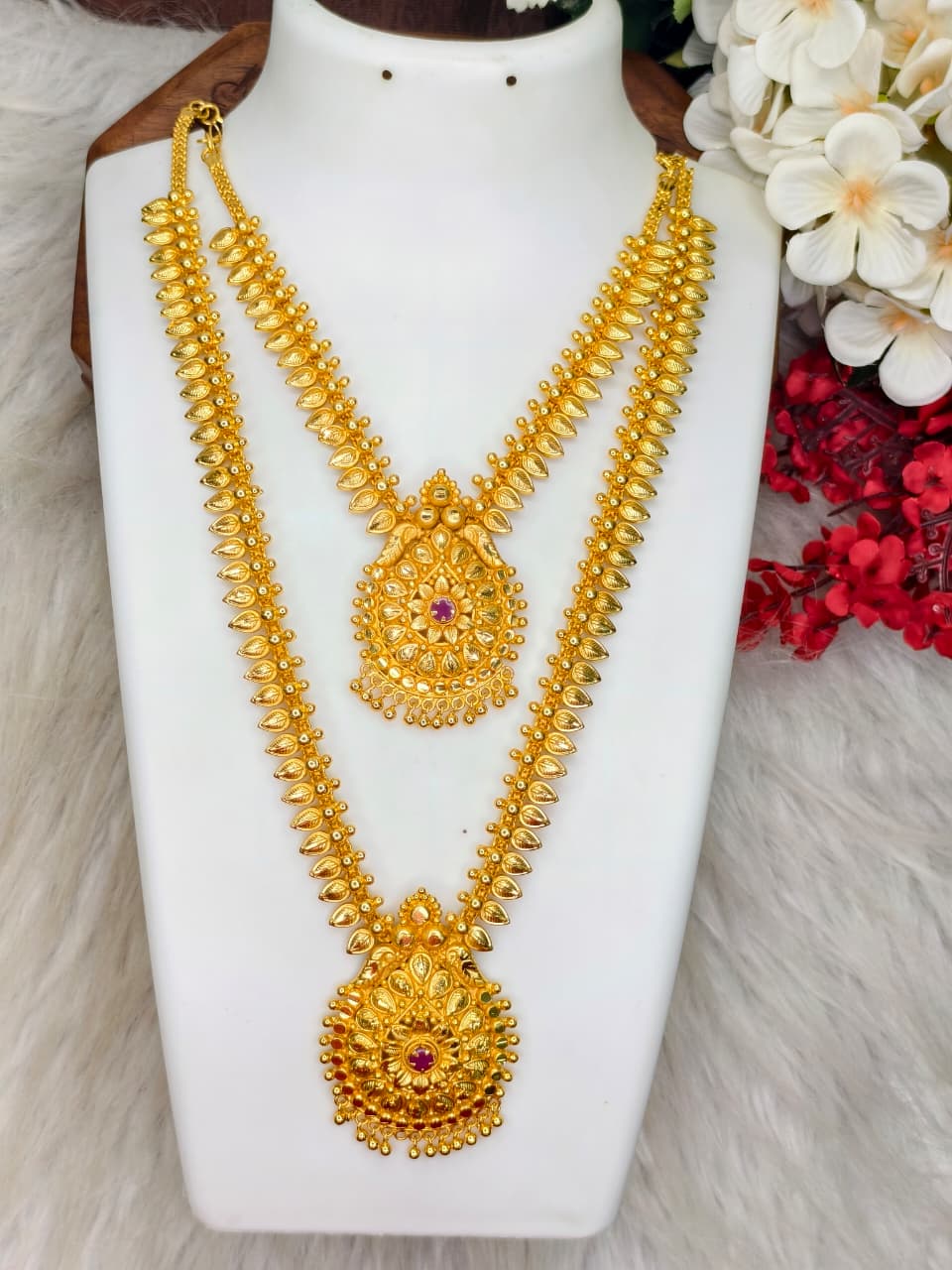 1 Gram Gold Plated Matte Finish Haram Necklace Combo for Women – Traditional Bridal Jewellery