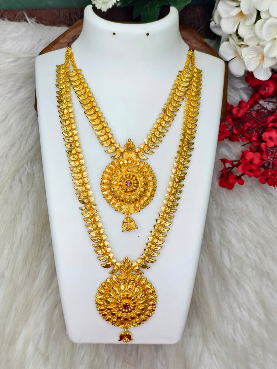 1 Gram Gold Plated Matte Finish Haram Necklace Combo for Women – Traditional Bridal Jewellery