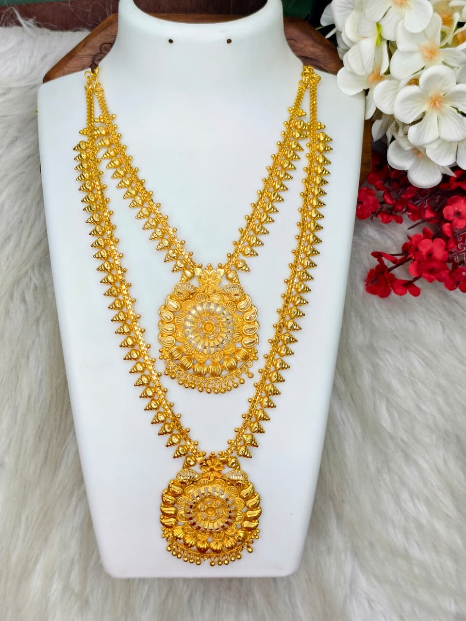 1 Gram Gold Plated Matte Finish Haram Necklace Combo for Women – Traditional Bridal Jewellery