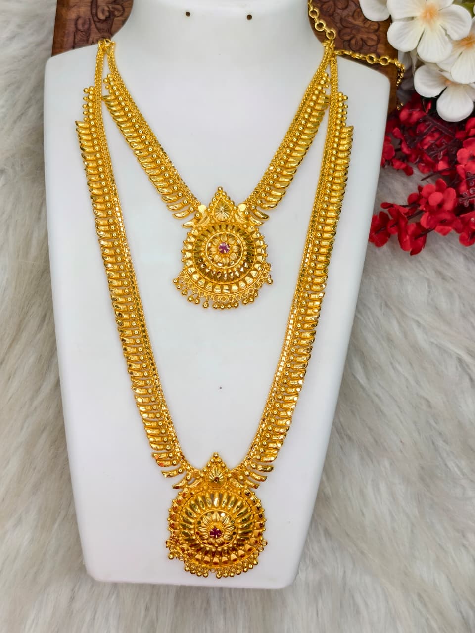 1 Gram Gold Plated Matte Finish Haram Necklace Combo for Women – Traditional Bridal Jewellery