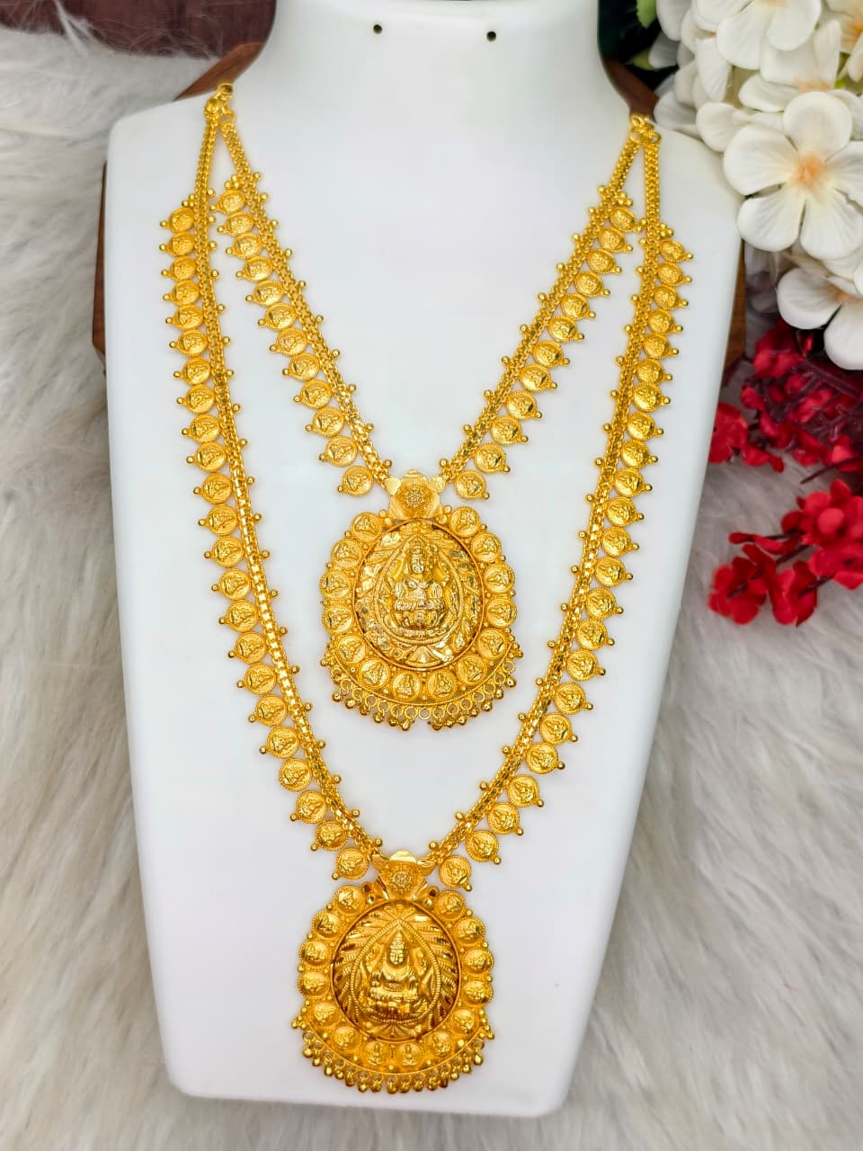 1 Gram Gold Plated Matte Finish Haram Necklace Combo for Women – Traditional Bridal Jeweller