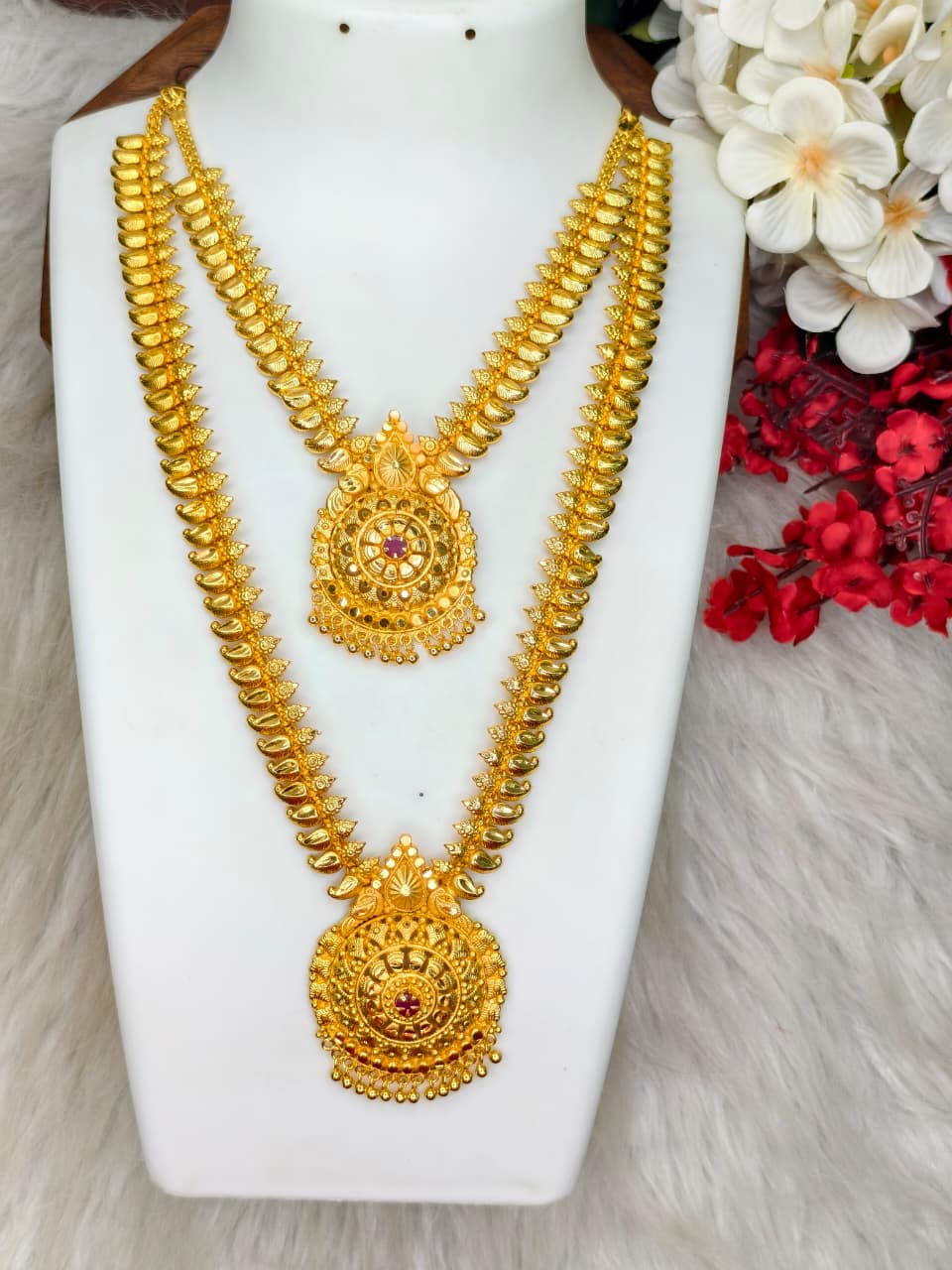 1 Gram Gold Plated Matte Finish Haram Necklace Combo for Women – Traditional Bridal Jewellery
