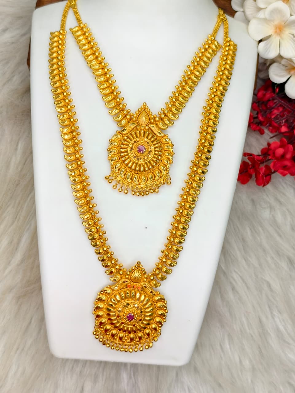 1 Gram Gold Plated Matte Finish Haram Necklace Combo for Women – Traditional Bridal Jewellery