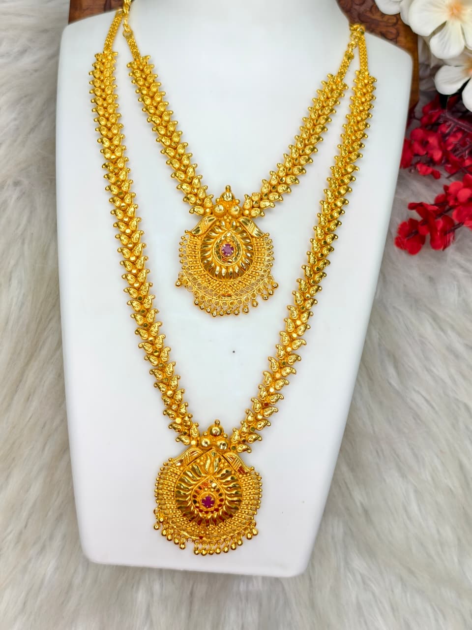 1 Gram Gold Plated Matte Finish Haram Necklace Combo for Women – Traditional Bridal Jewellery