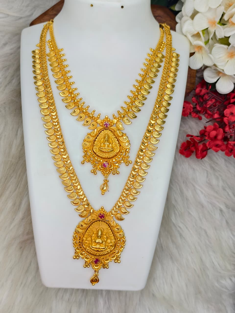 1 Gram Gold Plated Matte Finish Haram Necklace Combo for Women – Traditional Bridal Jewellery